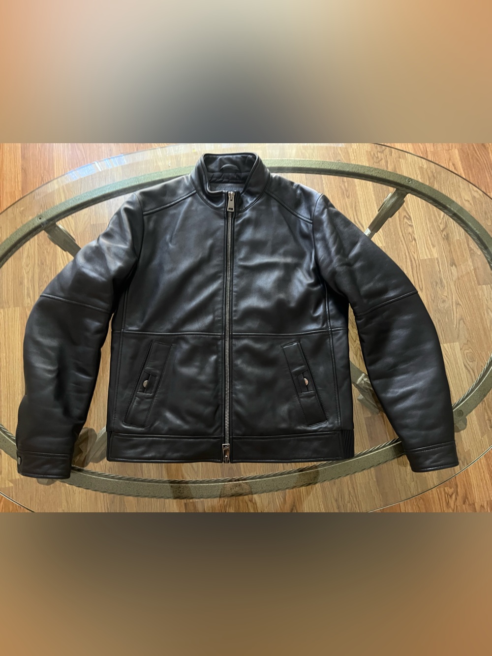 Pal Zileri Black Leather Bomber Jacket